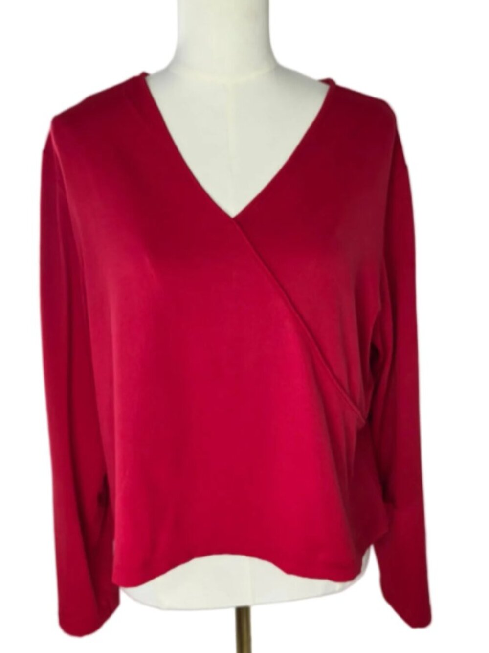 Preston & York Red Surplice Wrap Front Long Sleeve Top